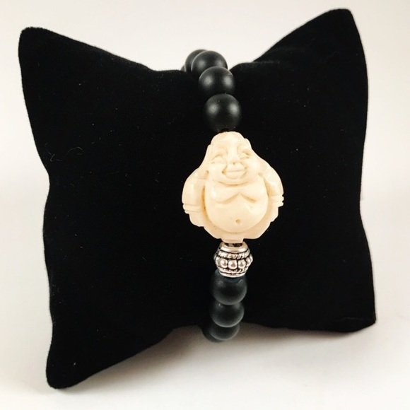 Genuine onyx & white turquoise buddha bracelet - Picture 5 of 8